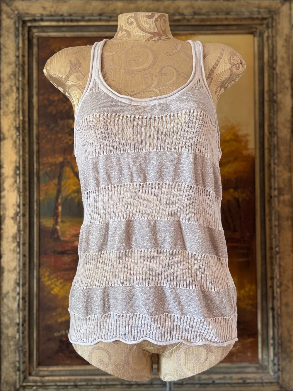 Y2K Express Open Knit Shimmer Tank Top Small Beach Boho Coastal Cowgirl 2000s